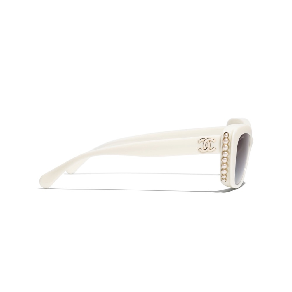 CHANEL Cat Eye Pearl White/Ivory Sunglasses with Gold Details - Picture 2 of 4
